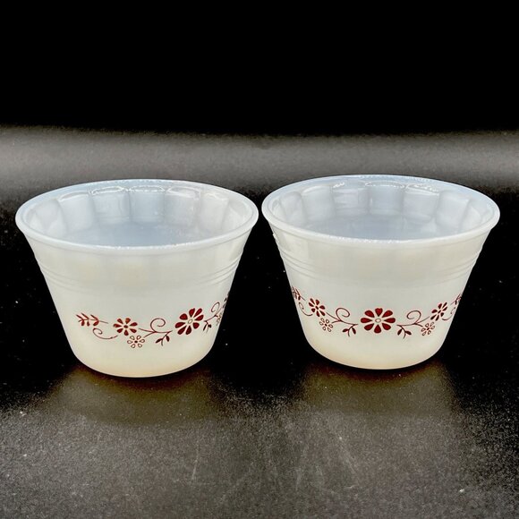 Set of 2 Vintage Dynaware Pyr-O-Rey Custard Cups Brown Daisy Flower - Picture 1 of 2